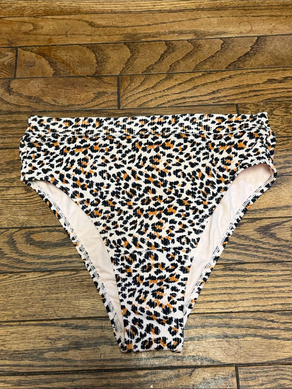 Leopard Print High Waist Bikini Bottoms - Orange, Black & White